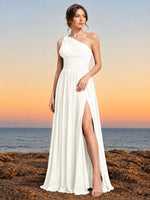 Chiffon Bridesmaid Dress with One-Shoulder Neckline 