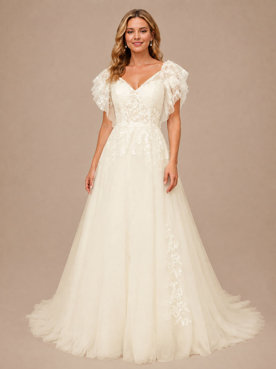 Illusion Tulle Applique Wedding Dress 