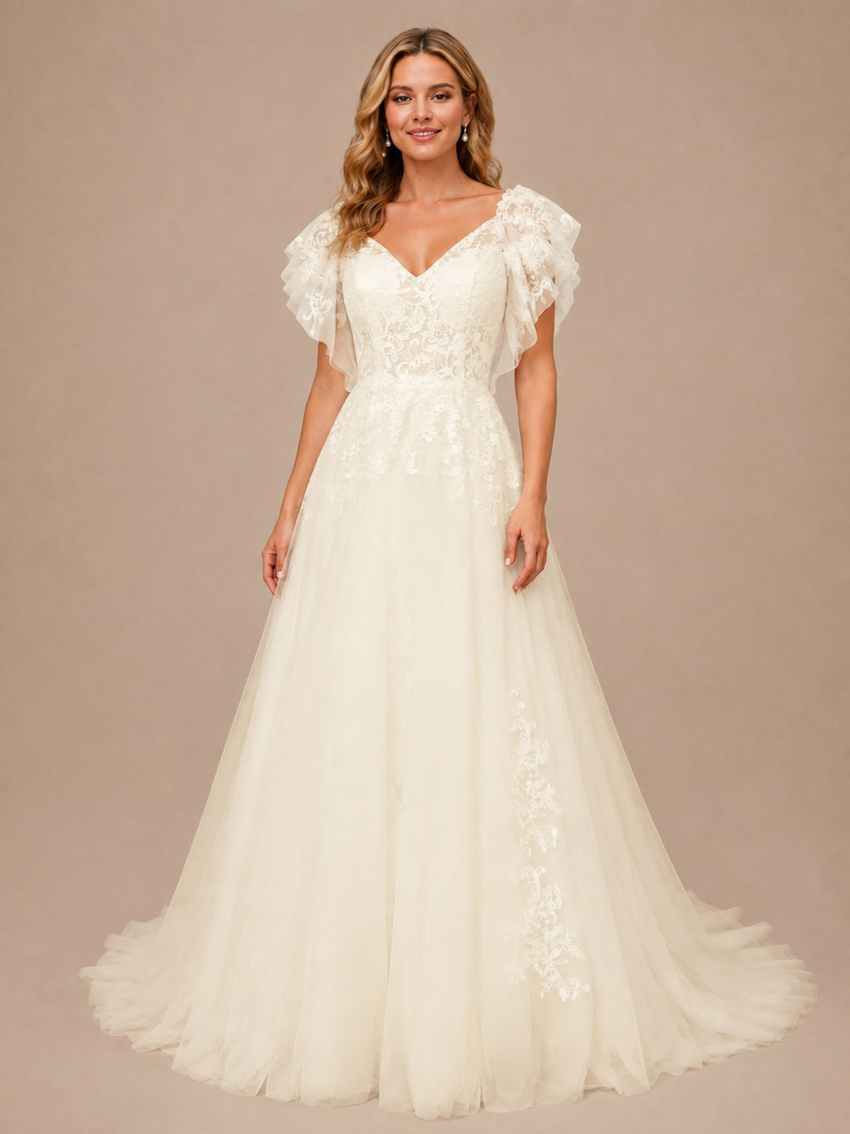 Illusion Tulle Applique Wedding Dress 