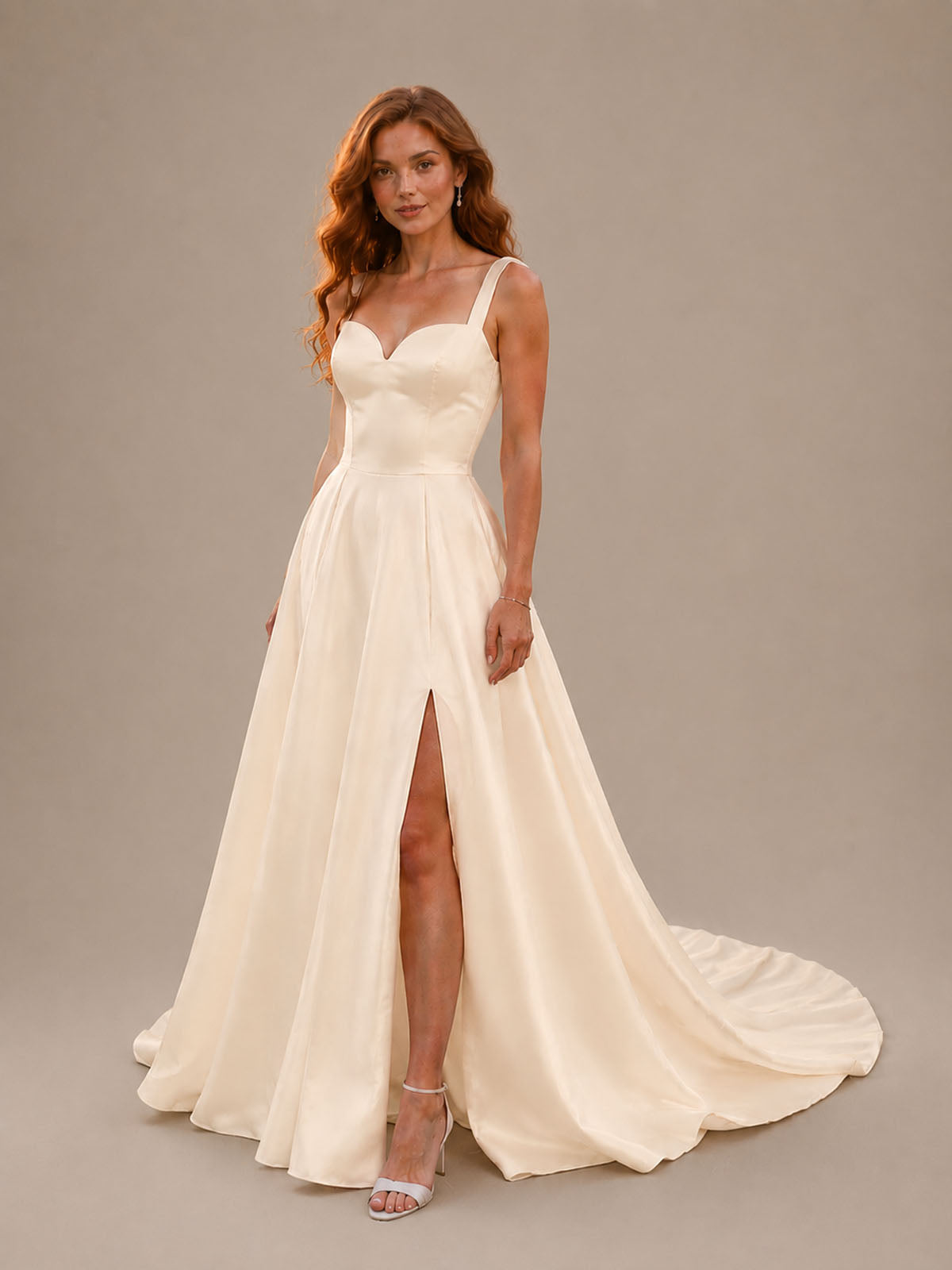 Sweetheart Satin Chapel Train Wedding Dress 