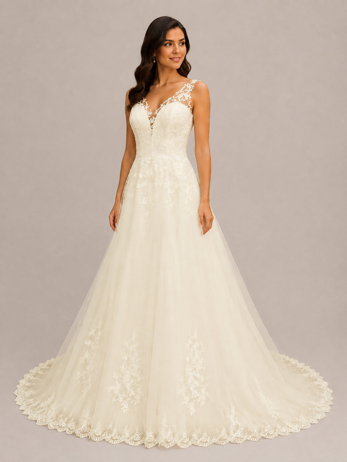 Wide Straps Applique Wedding Dress 
