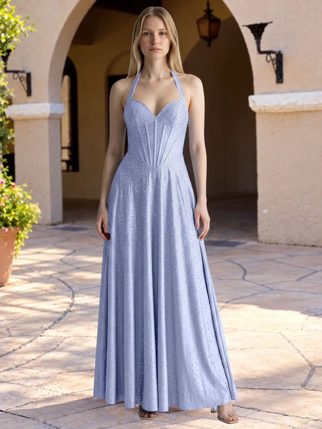 Halter Beaded Prom Dress 