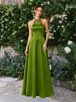 Satin Bridesmaid Dress with Illusion Halter Neck 