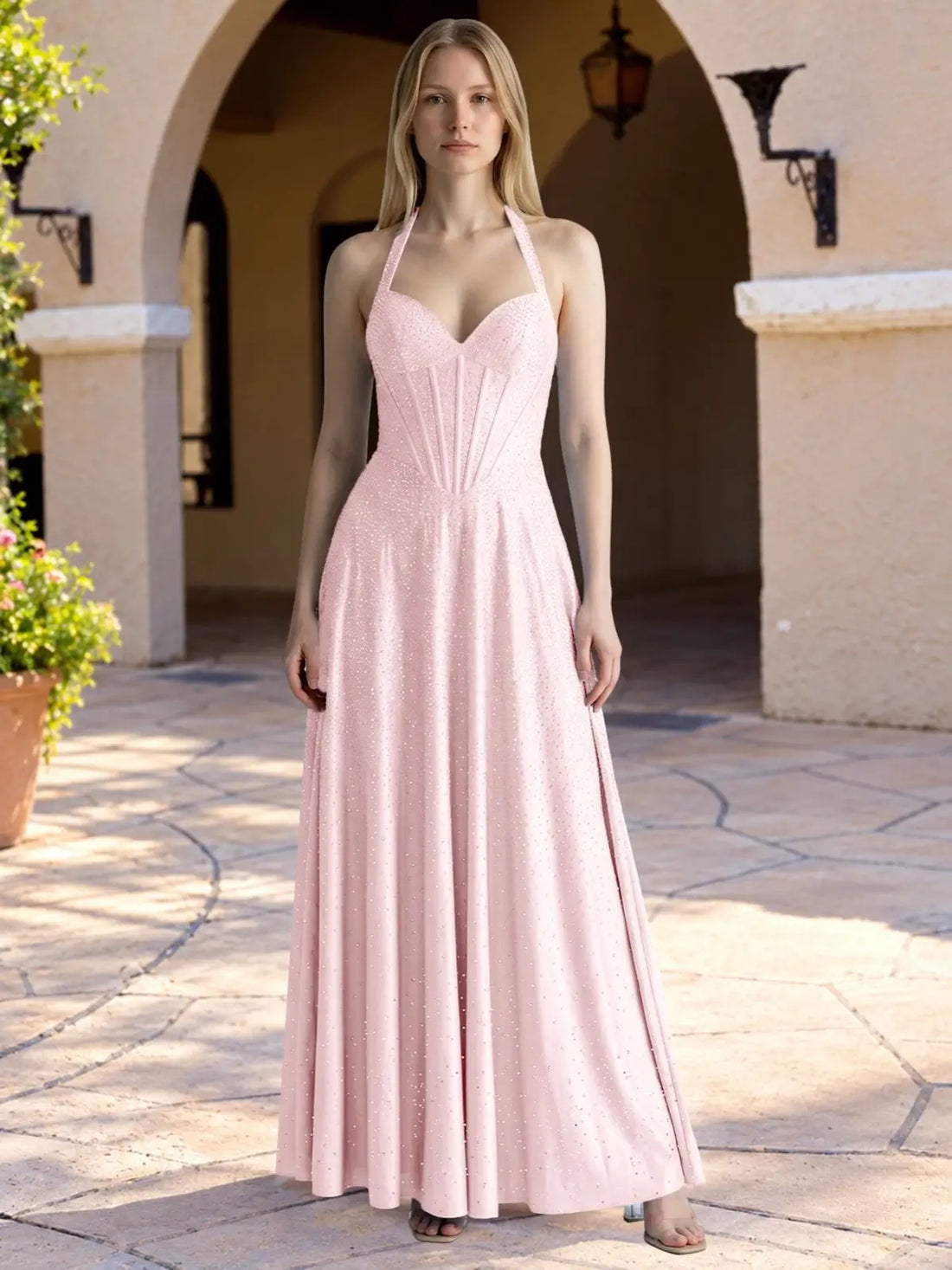 Halter Beaded Prom Dress 