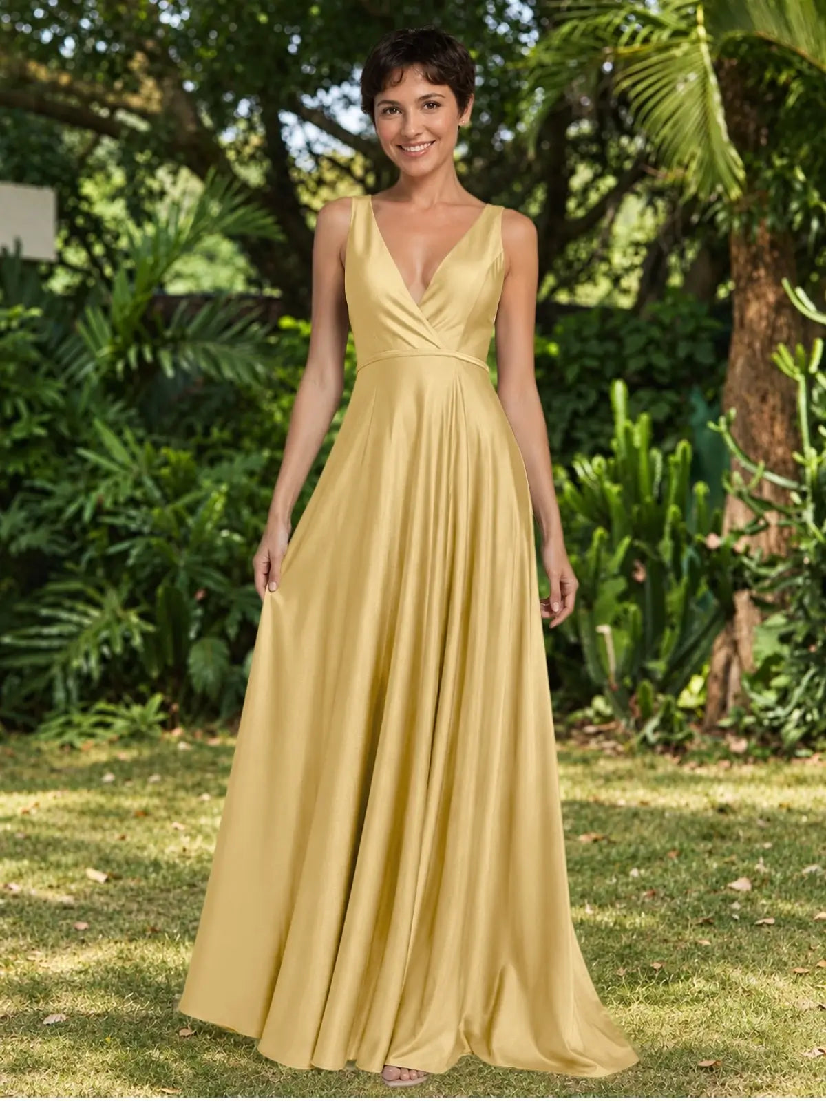 A-line Bridesmaid Dress with Cross-Over Bodice