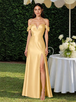 Silk-like Bridesmaid Dress with Cold Neckline 