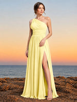 Chiffon Bridesmaid Dress with One-Shoulder Neckline 