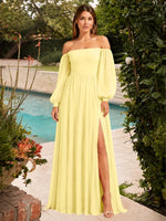 A-line Bridesmaid Dress with Long Bishop Sleeves 