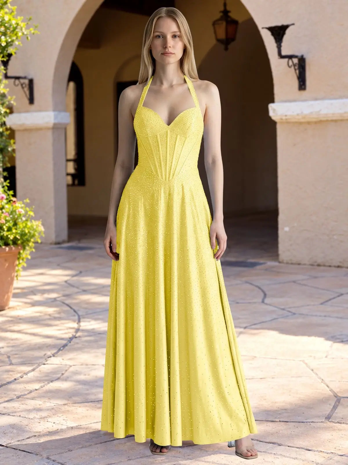 Halter Beaded Prom Dress 