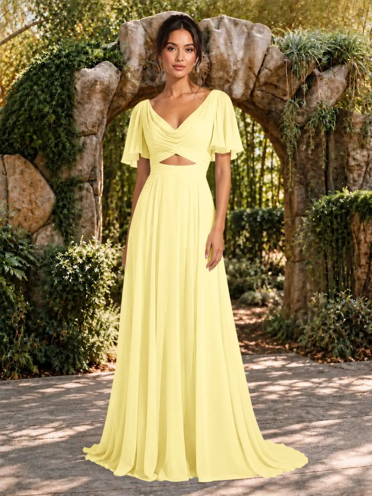 Cowl Neck Bridesmaid Dress with Cut-Out Detail