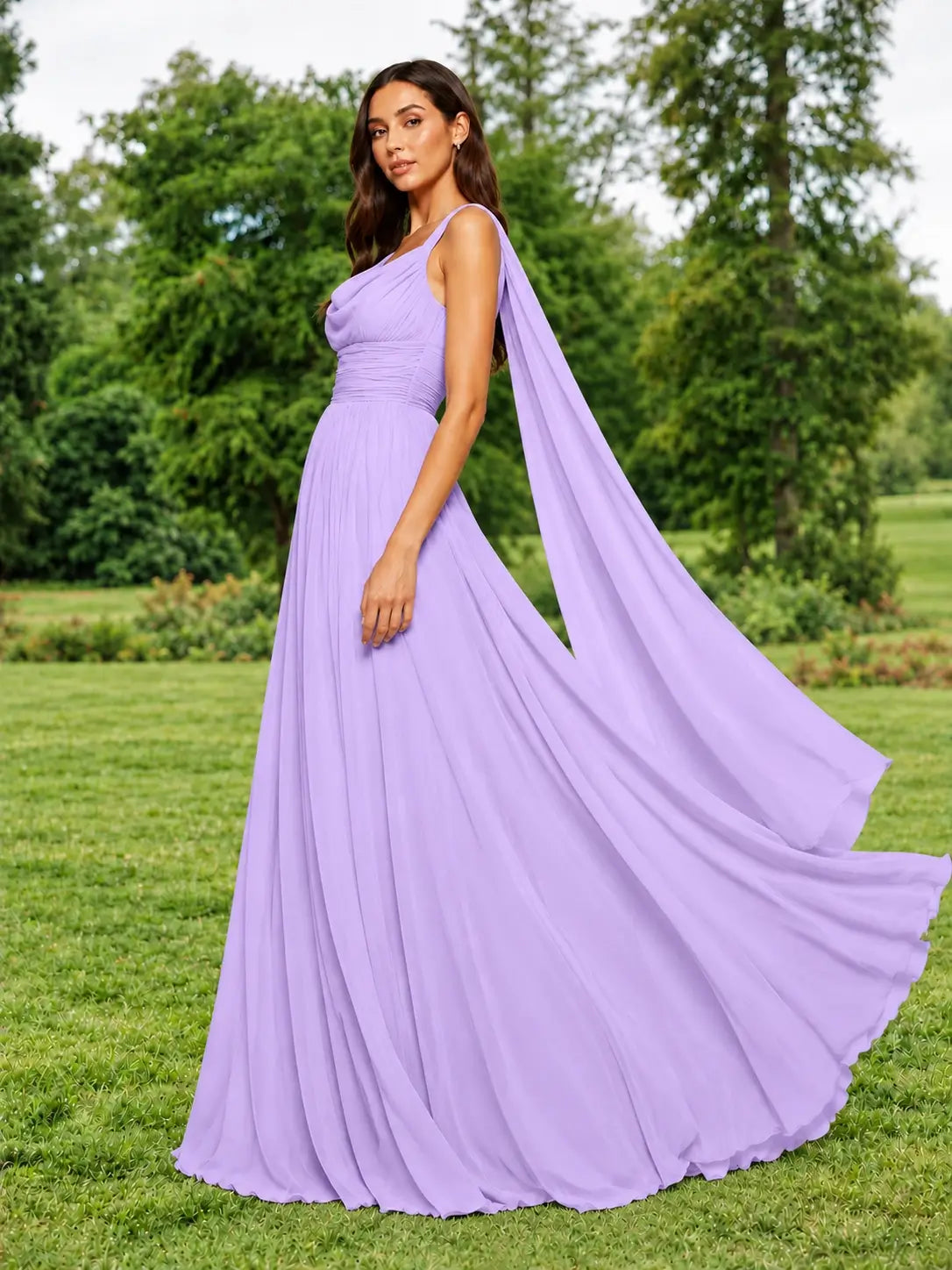 Chiffon Bridesmaid Dress with Draped Scarf