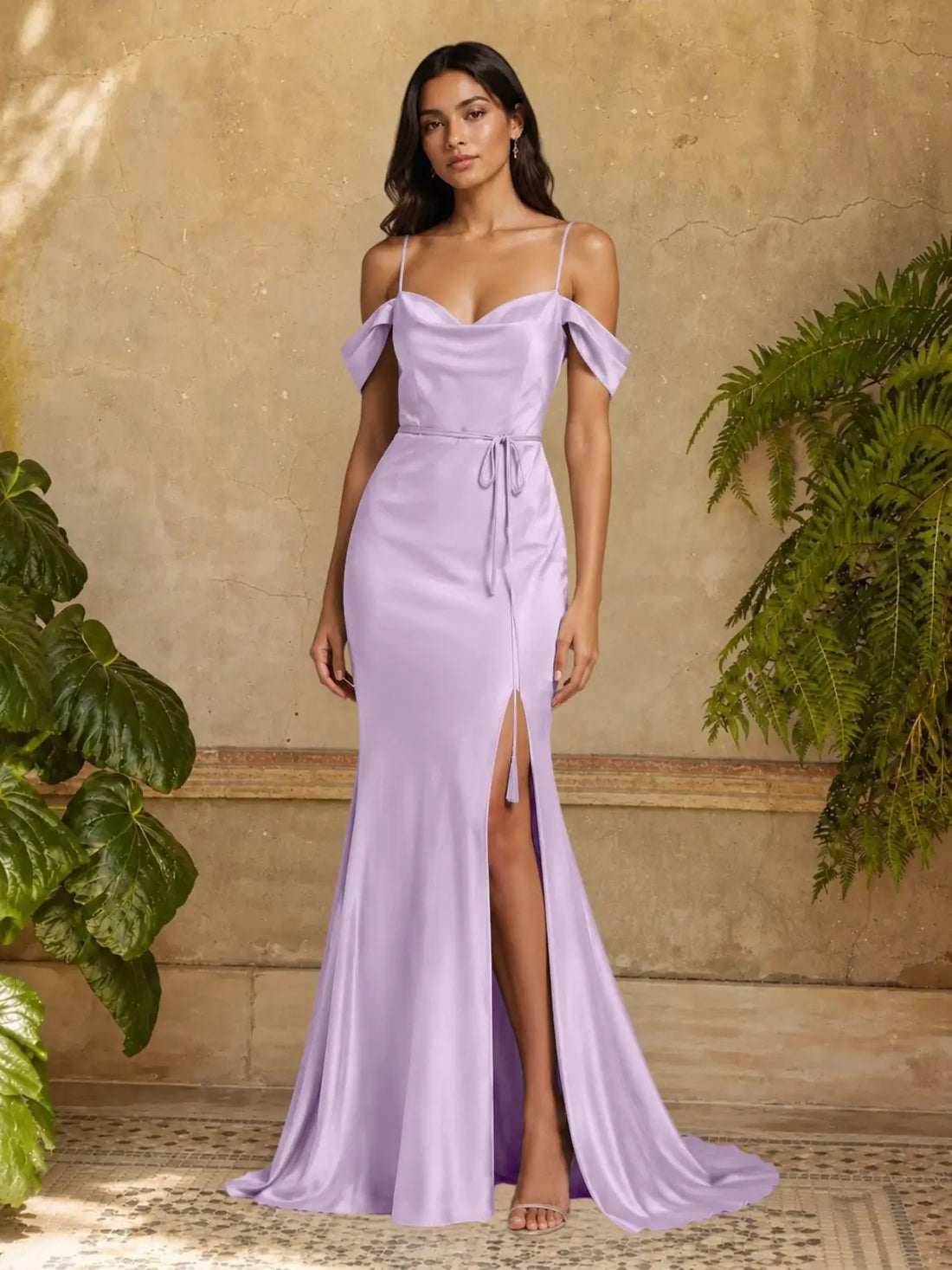 Mermaid Bridesmaid Dress with Tie Waist Sash