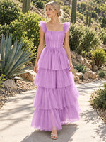 Ruffled Strap Tiered Tulle Bridesmaid Dress 