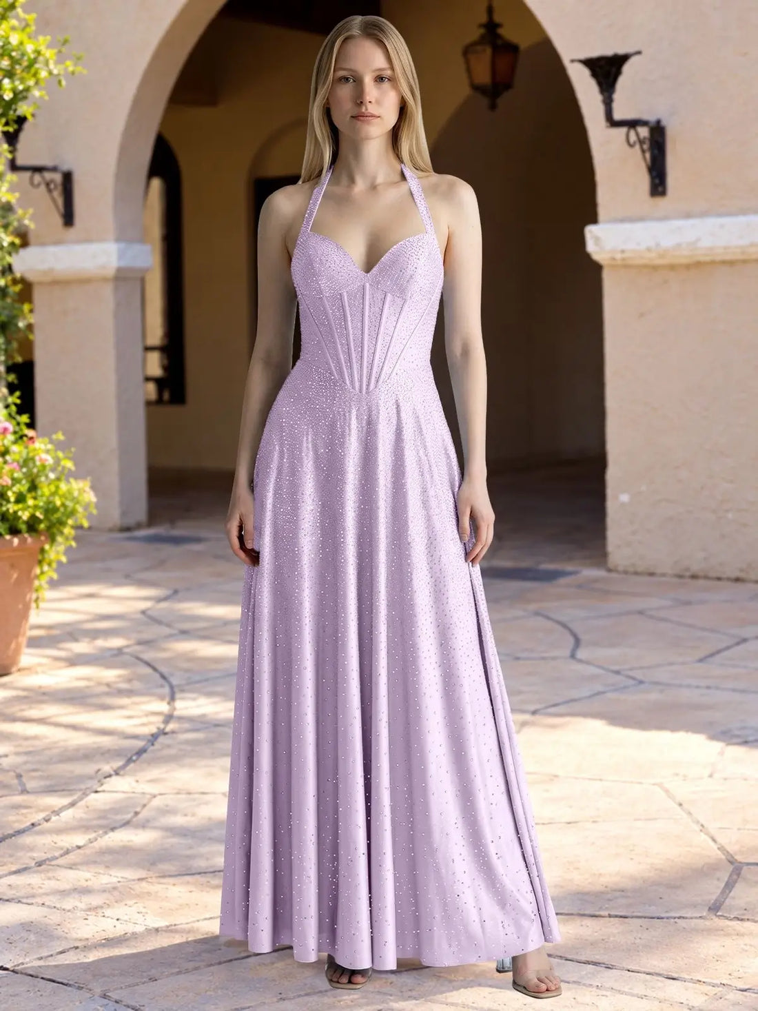 Halter Beaded Prom Dress 