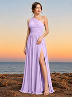 Chiffon Bridesmaid Dress with One-Shoulder Neckline 