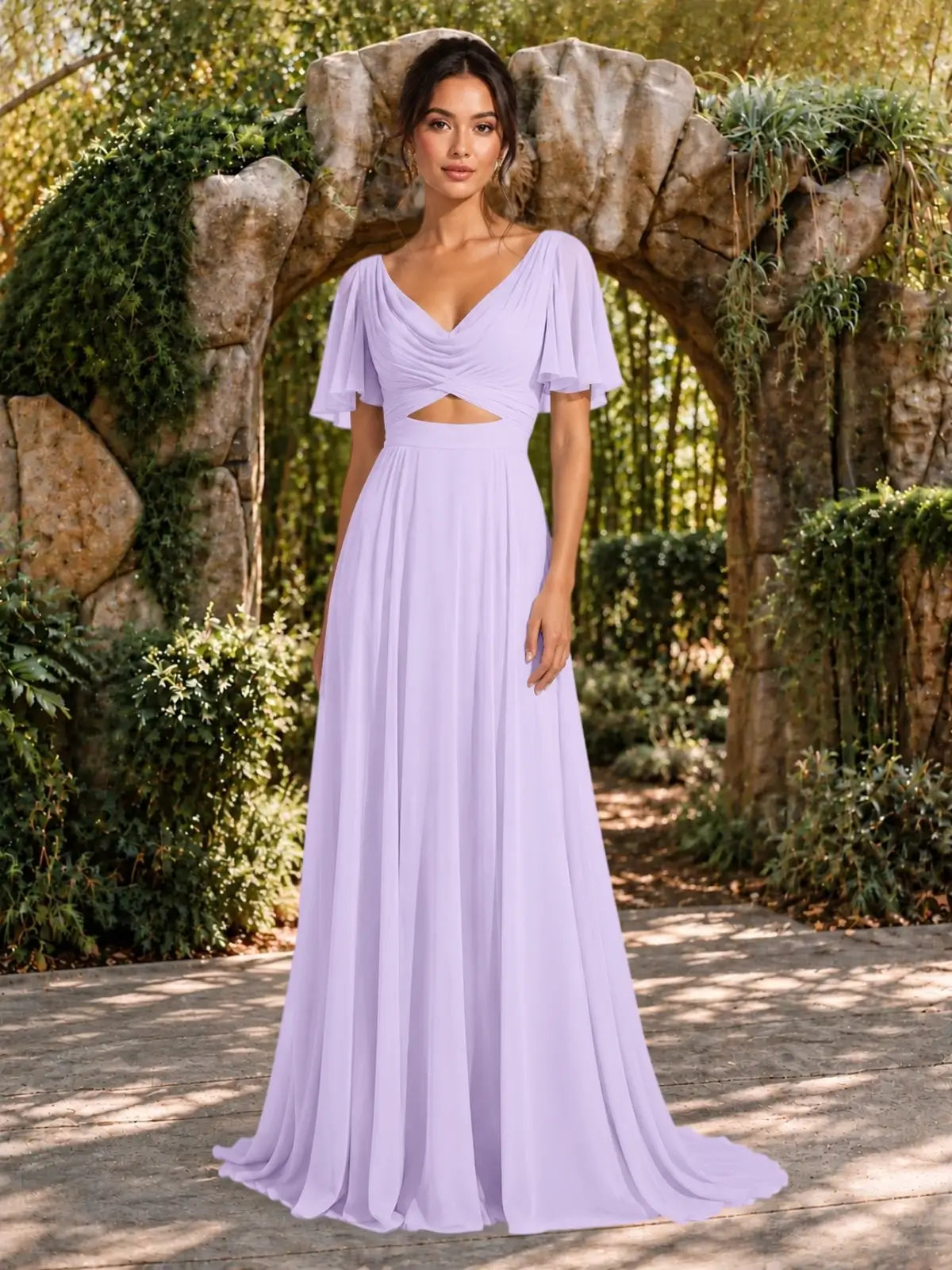 Cowl Neck Bridesmaid Dress with Cut-Out Detail