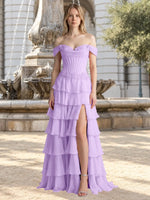 Tiered Off The Shoulder Prom Dress 