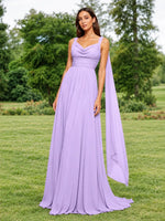 Chiffon Bridesmaid Dress with Draped Scarf 