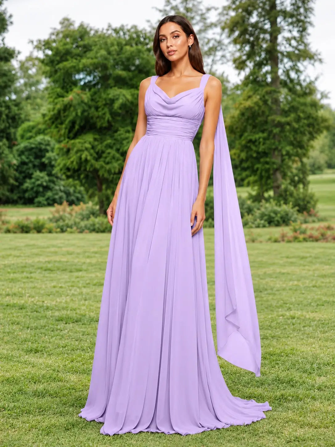 Chiffon Bridesmaid Dress with Draped Scarf 