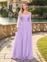 Elegant A-line Bridesmaid Dress with Long Sleeves