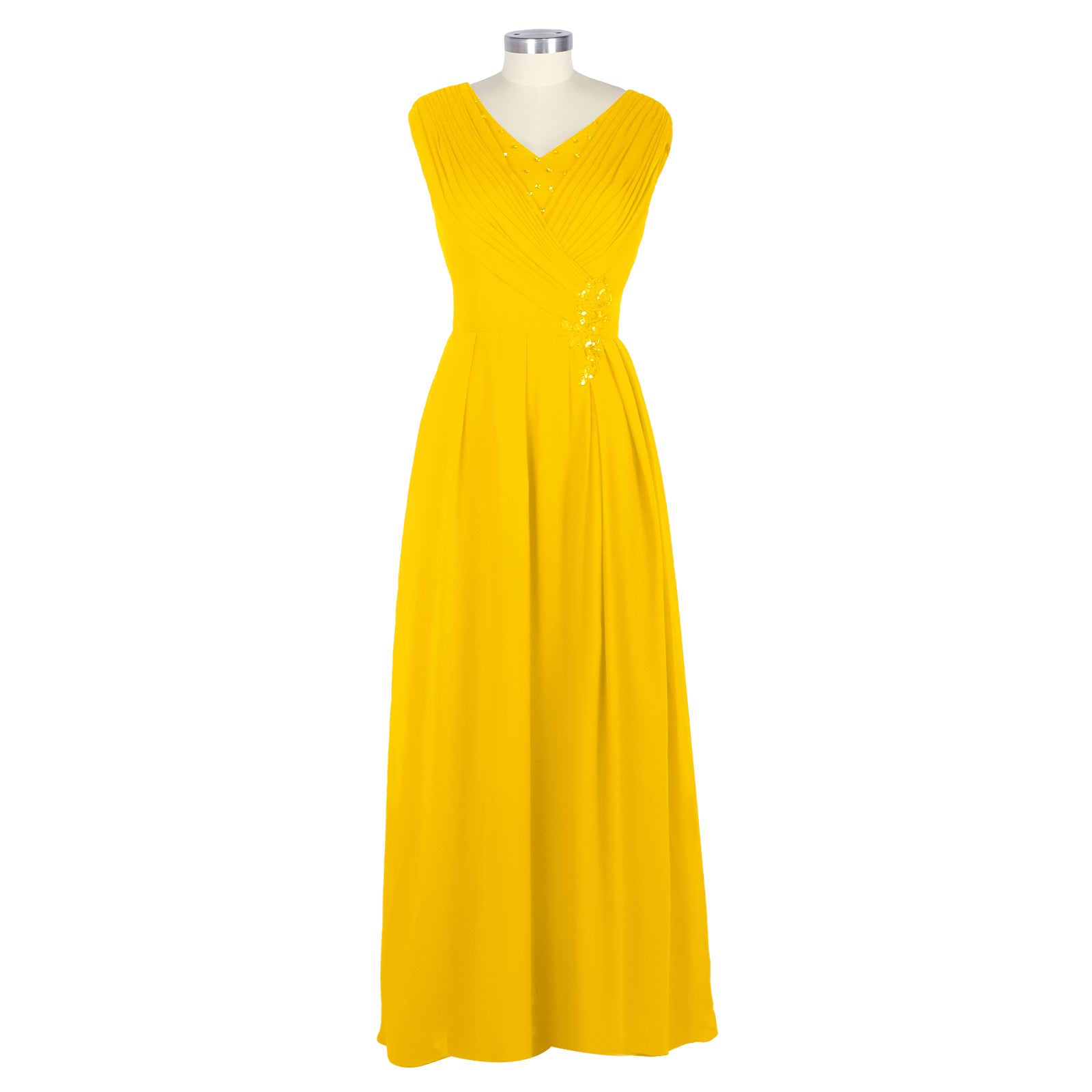 Pleated Mother of The Bride Dress #Yellow