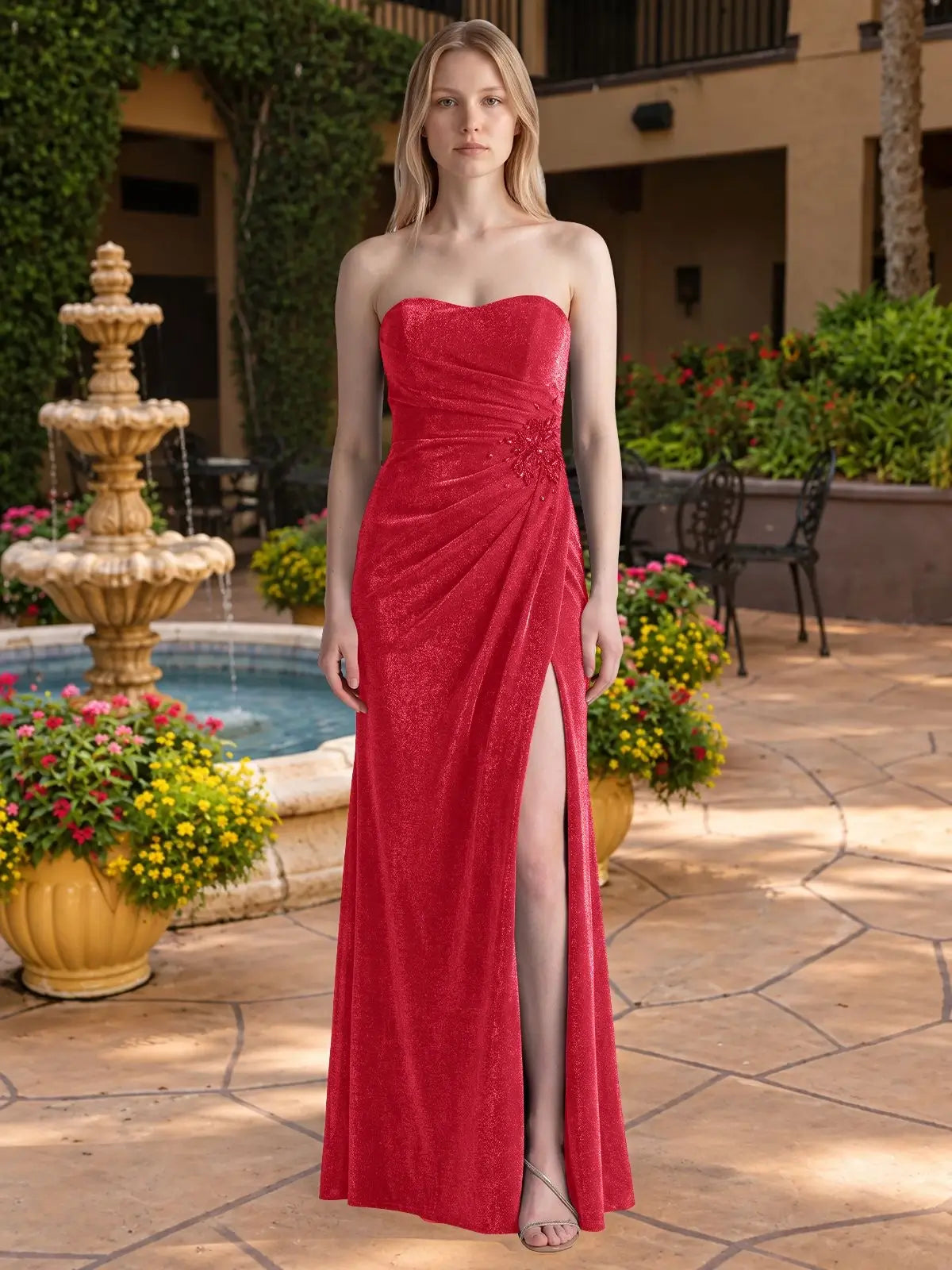 Velvet Prom Dress with Beaded Applique 