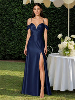 Silk-like Bridesmaid Dress with Cold Neckline 