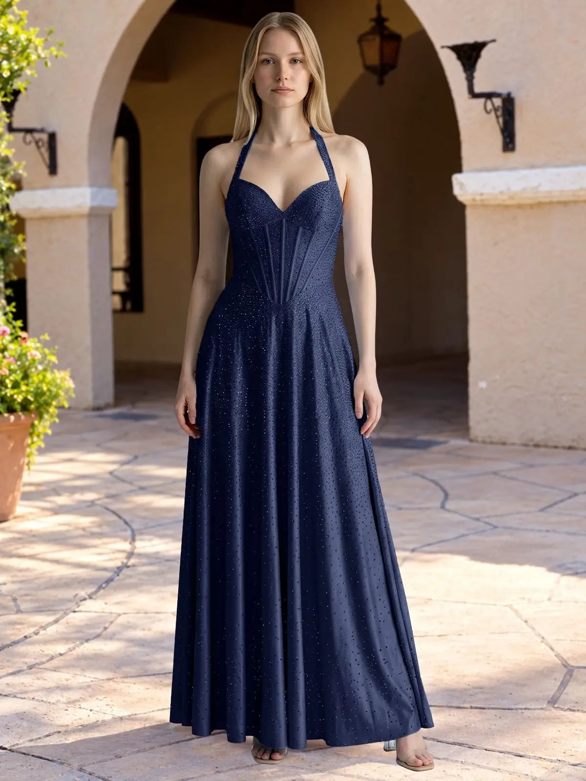 Halter Beaded Prom Dress 