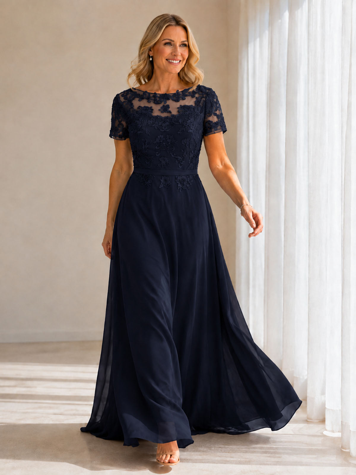 Illusion Applique Chiffon Dress 