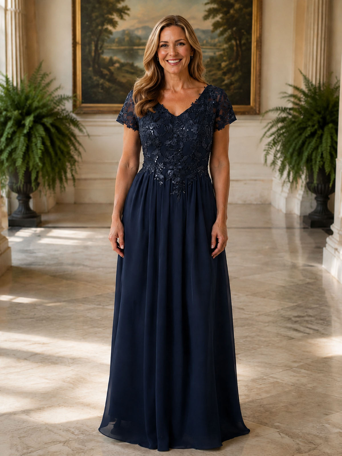 Short Sleeves Chiffon Dress 