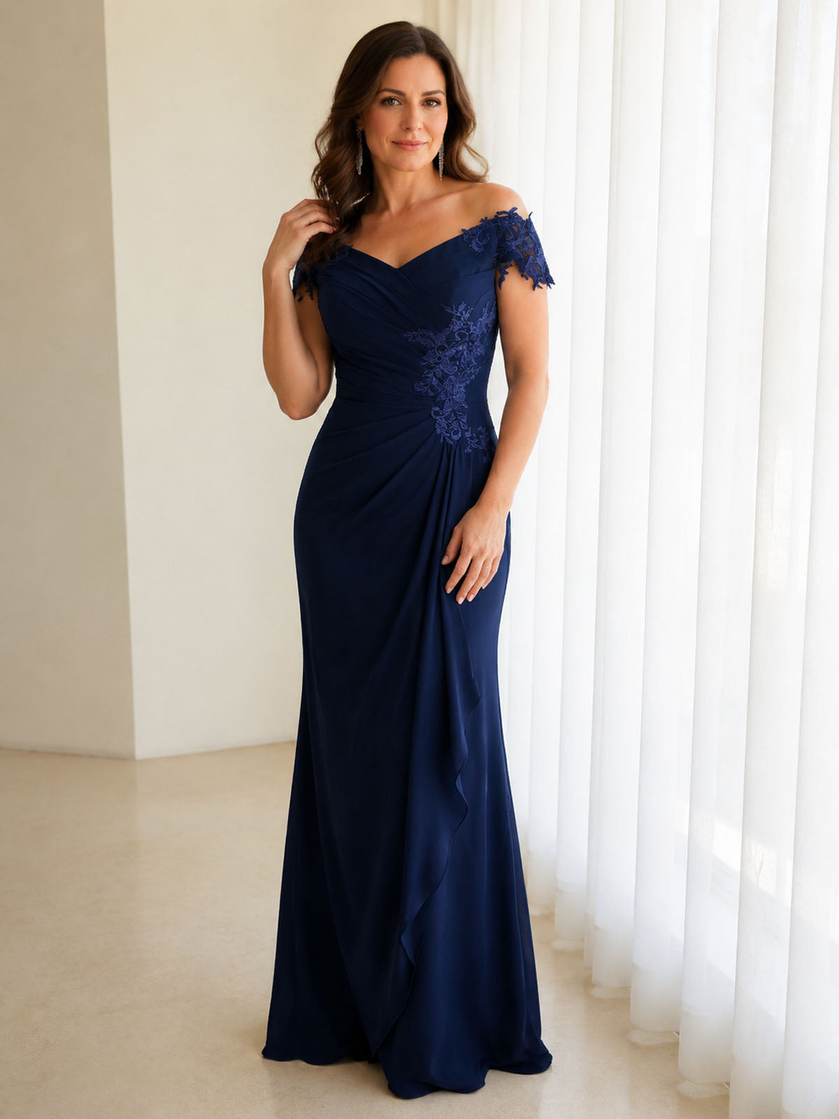 Off-Shoulder Chiffon Sheath Dress 