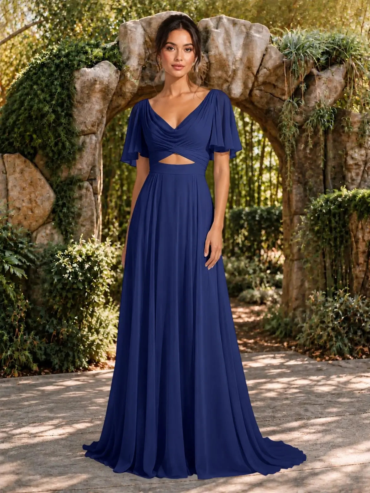 Cowl Neck Bridesmaid Dress with Cut-Out Detail