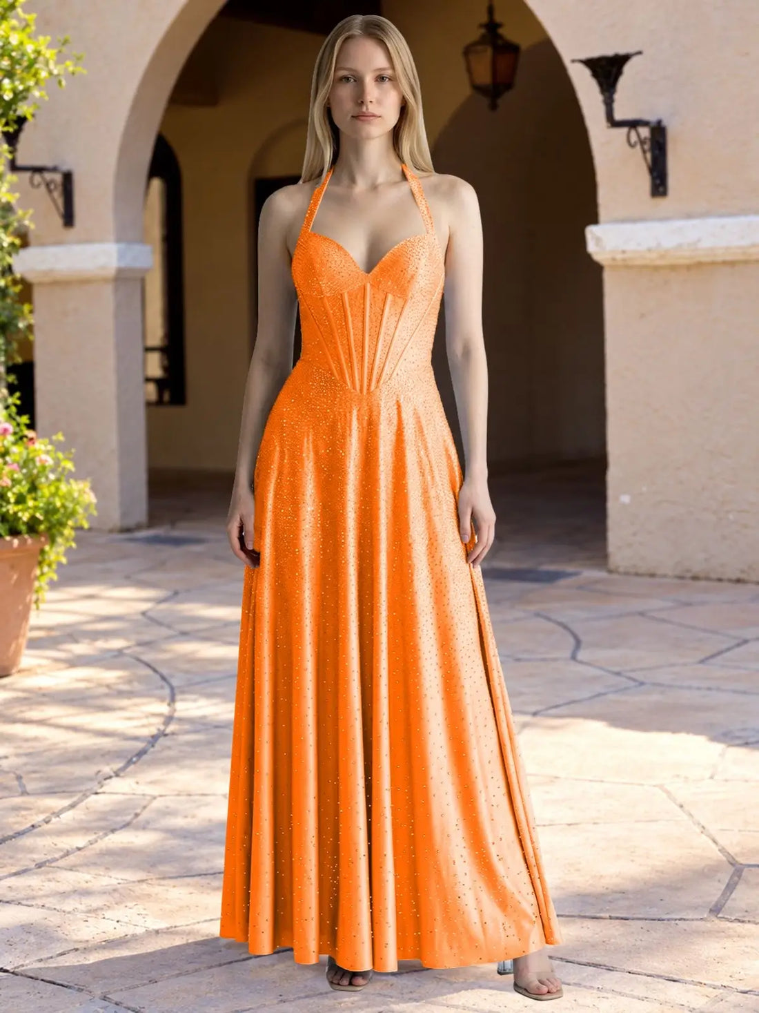 Halter Beaded Prom Dress 