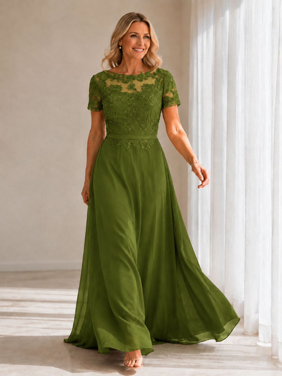 Illusion Applique Chiffon Dress 