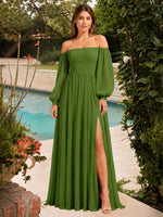 A-line Bridesmaid Dress with Long Bishop Sleeves 