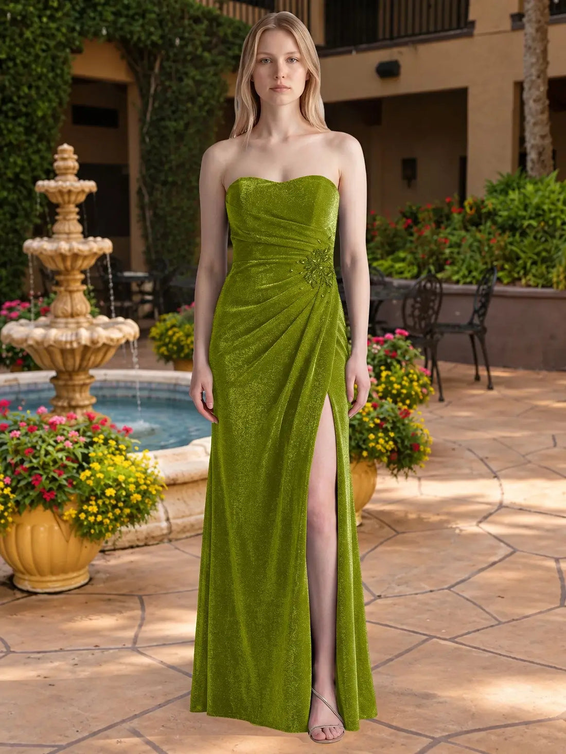 Velvet Prom Dress with Beaded Applique 