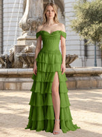 Tiered Off The Shoulder Prom Dress 