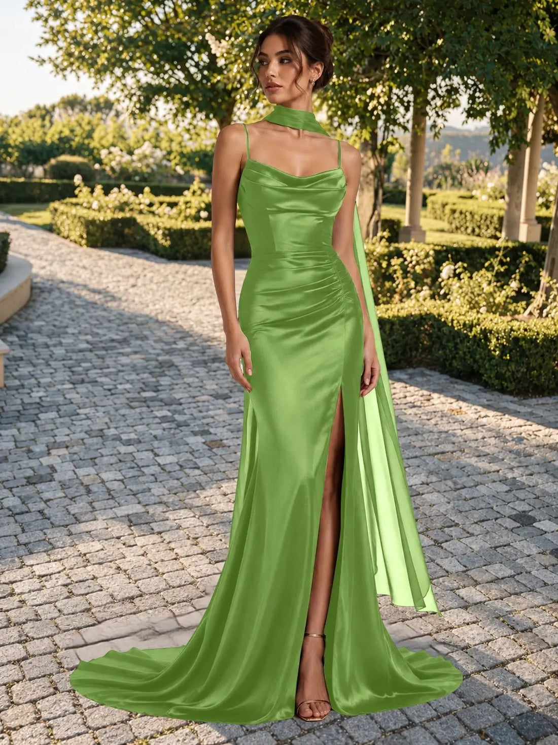 Mermaid Bridesmaid Dress with Neck Scarf 