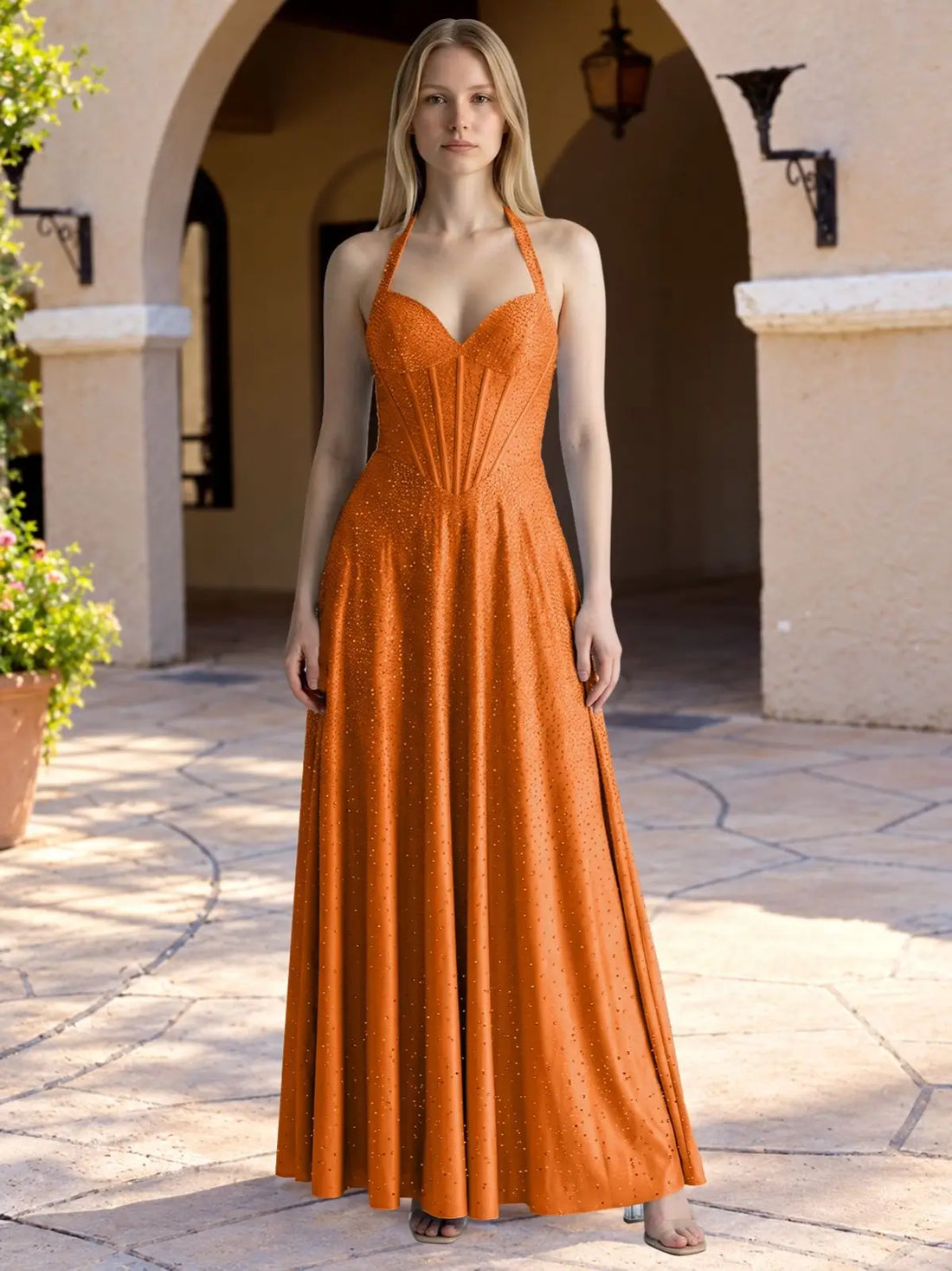 Halter Beaded Prom Dress 