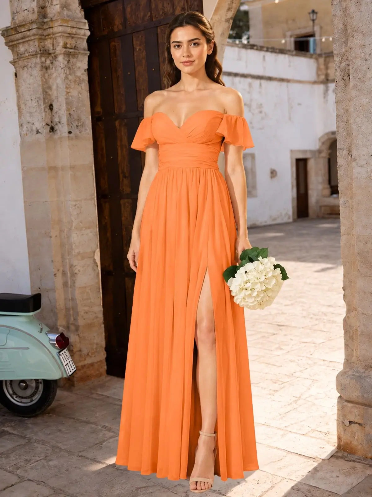 Chiffon Bridesmaid Dress with Cap Sleeves 