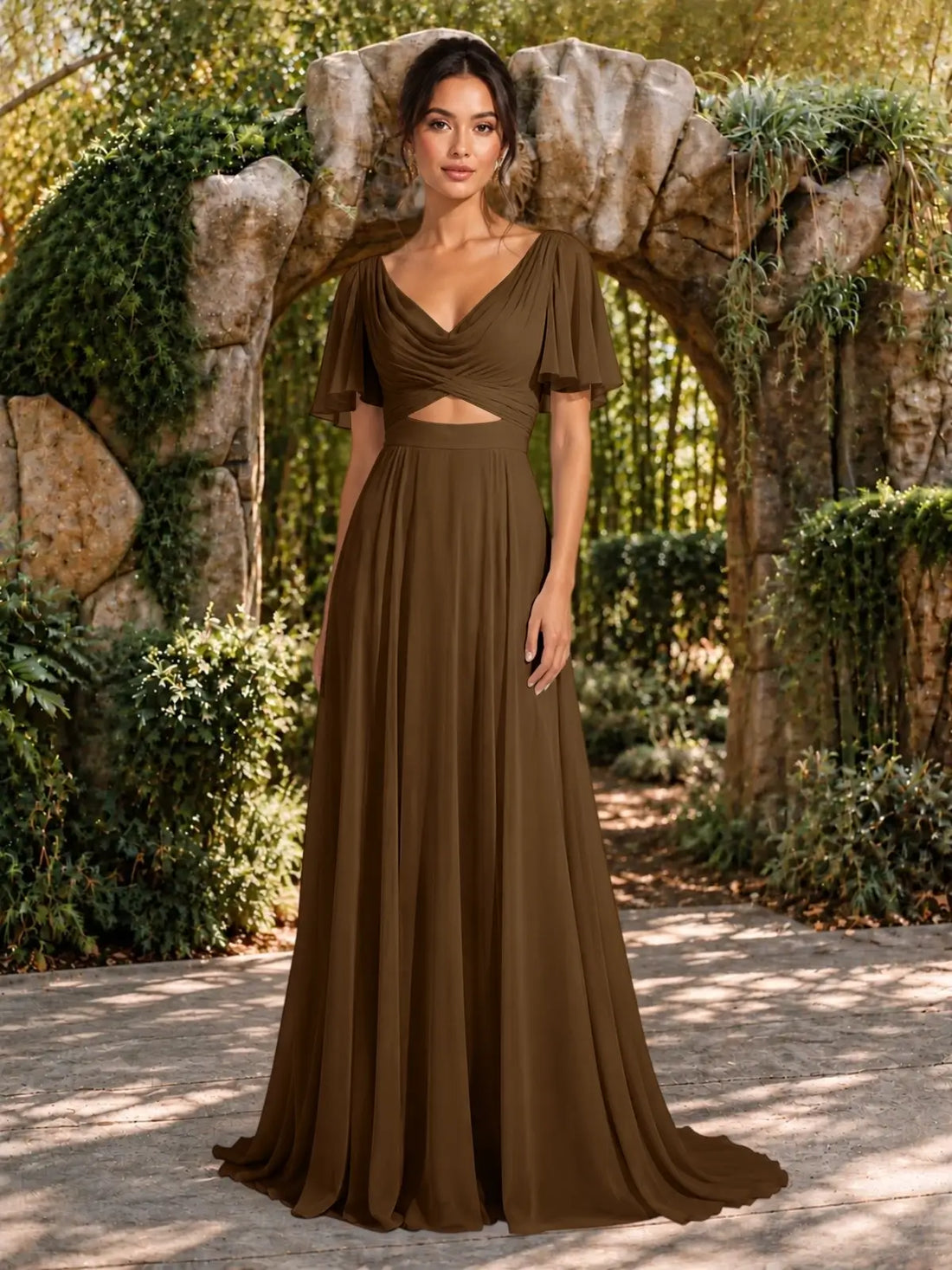 Cowl Neck Bridesmaid Dress with Cut-Out Detail