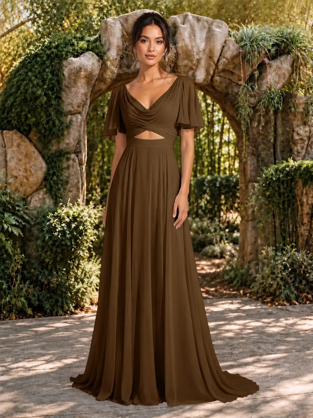 Cowl Neck Bridesmaid Dress with Cut-Out Detail