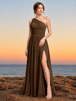 Chiffon Bridesmaid Dress with One-Shoulder Neckline 