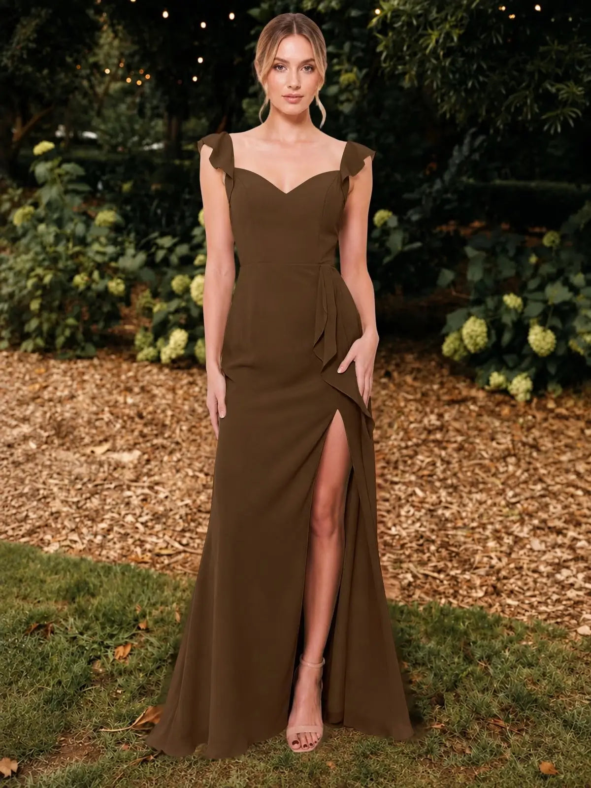 Chiffon Bridesmaid Dress with Ruffle Straps 
