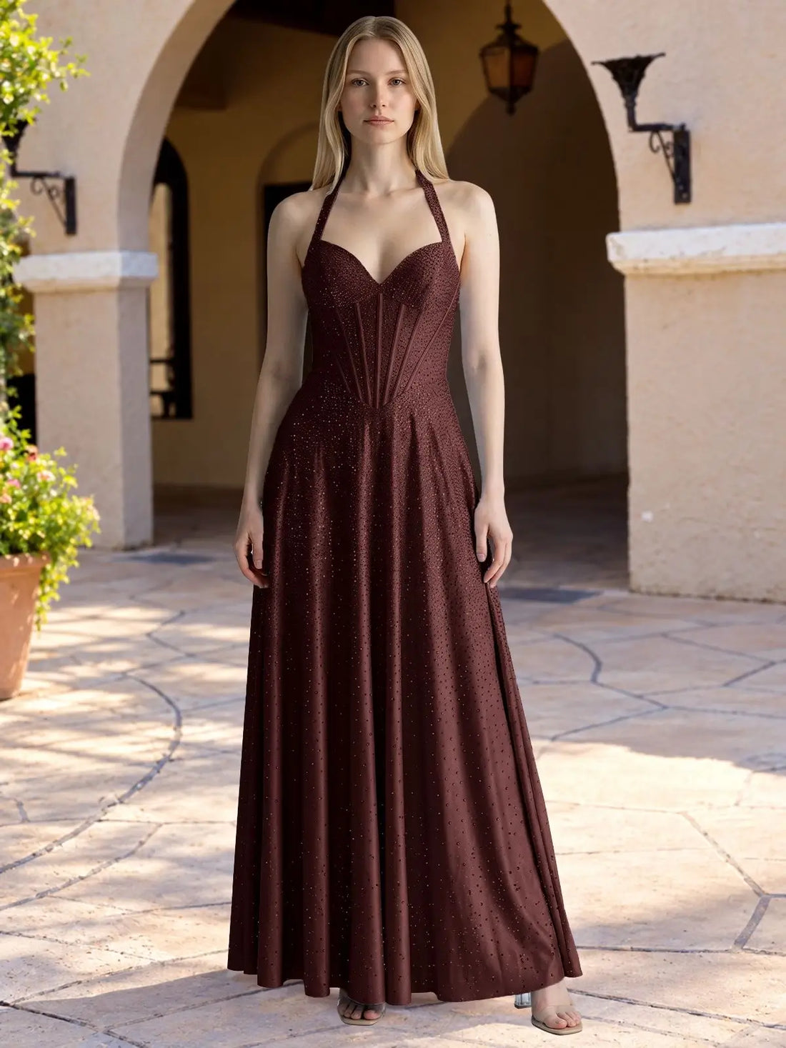 Halter Beaded Prom Dress 