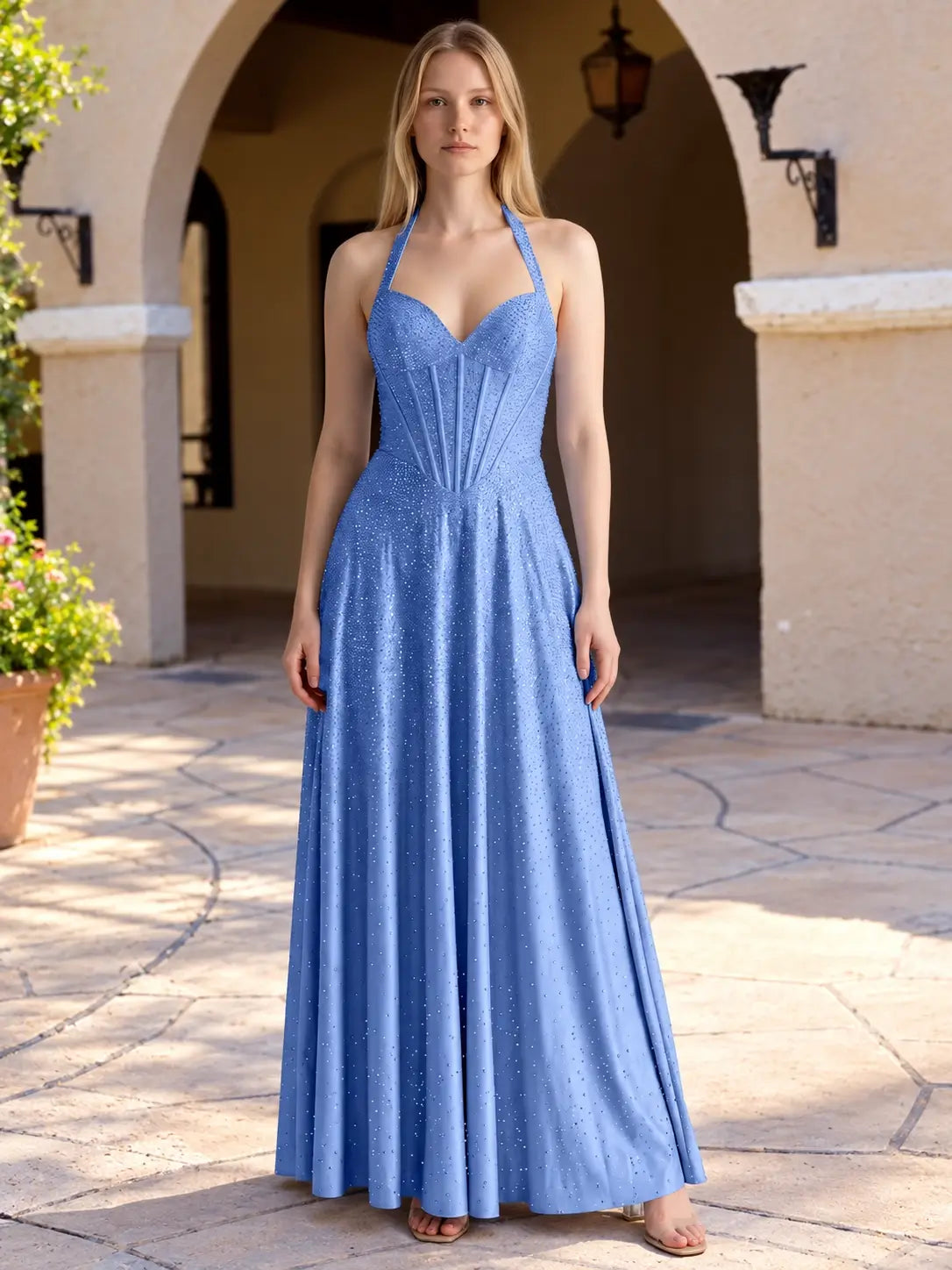 Halter Beaded Prom Dress 