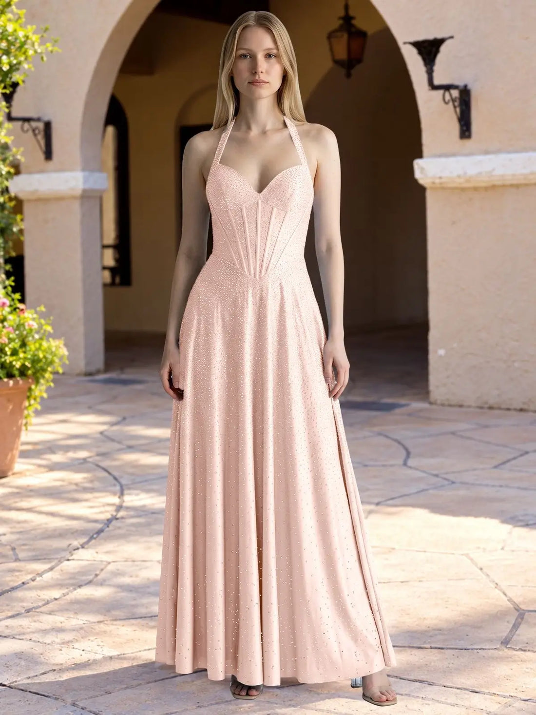 Halter Beaded Prom Dress 
