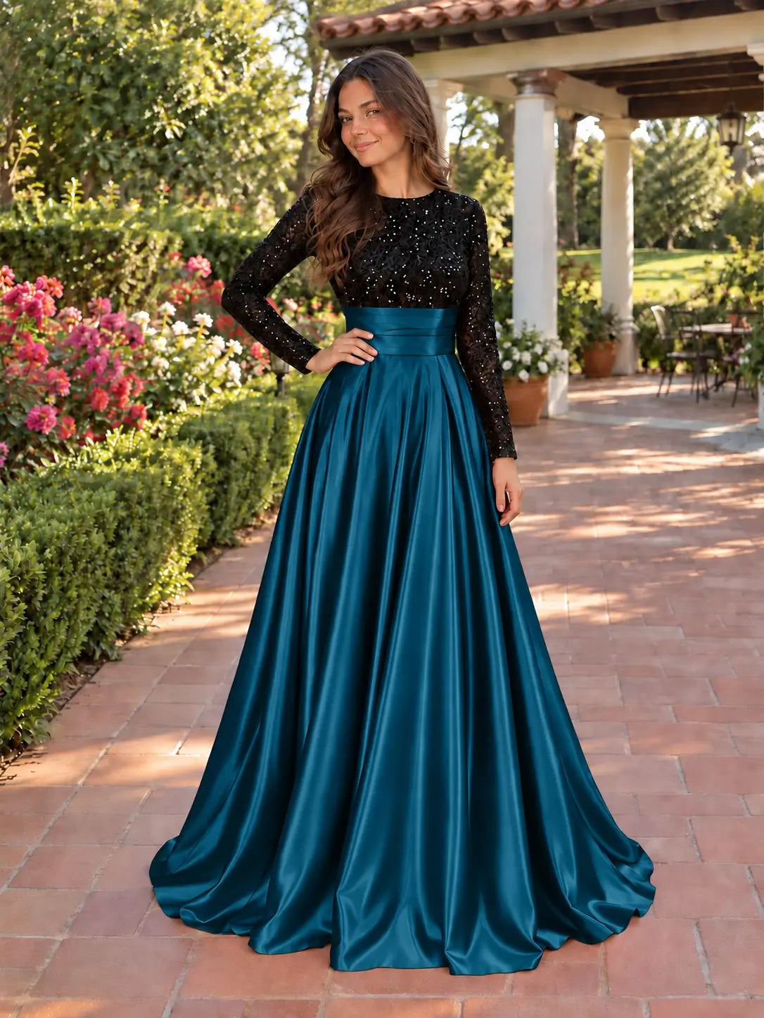 Sequin Jewel Neckline Prom Dress 