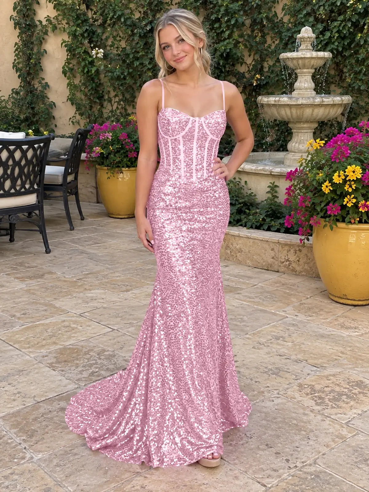 Spaghetti Sheath Prom Dress 