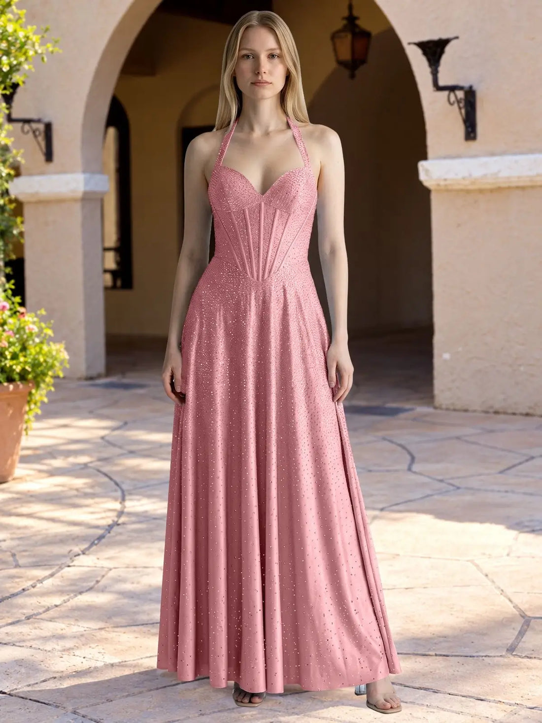 Halter Beaded Prom Dress 
